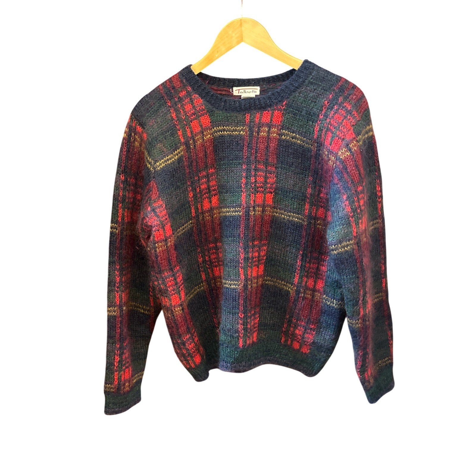 Vintage 90,s Talbots Mohair Wool Sweater Plaid Dark Academia Preppy Grunge Cozy