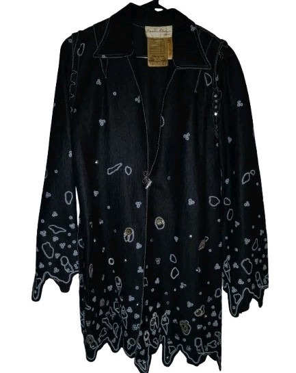Vintage Zandra Rhodes Couture Black Felt Embellished Jacket Handmade England M