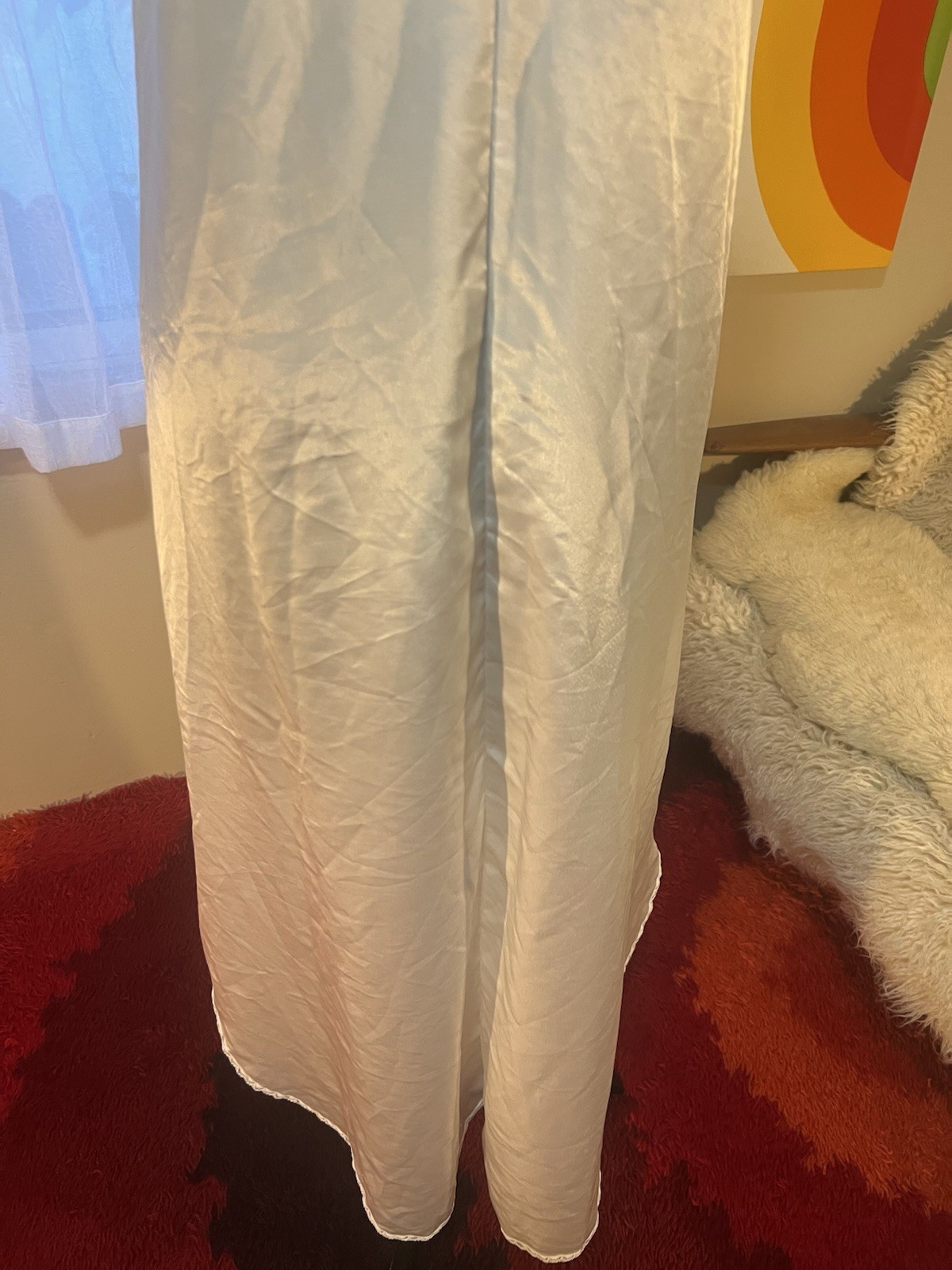 Vtg Farr West Style Faye Shiny Satin Nightgown Maxi Dress Medium White USA Made