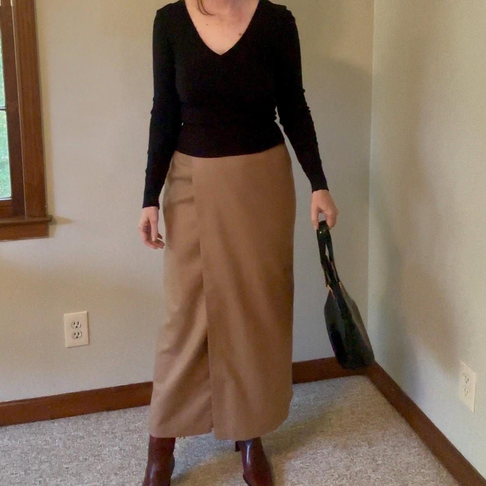 Vintage SISLEY Camel Italian Virgin Wool Wrap Maxi Skirt, 90s Minimalist, Size 6