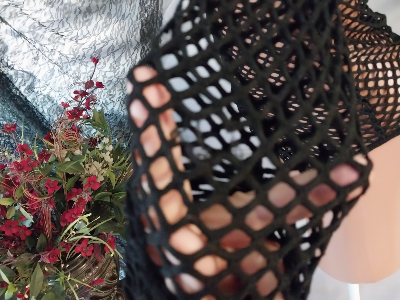 Vtg FISHNET ZIP LONG SLV BODYSUIT NIGHTIE ROMPER BLOUSE TOP JUMPER LEOTARD s p/m