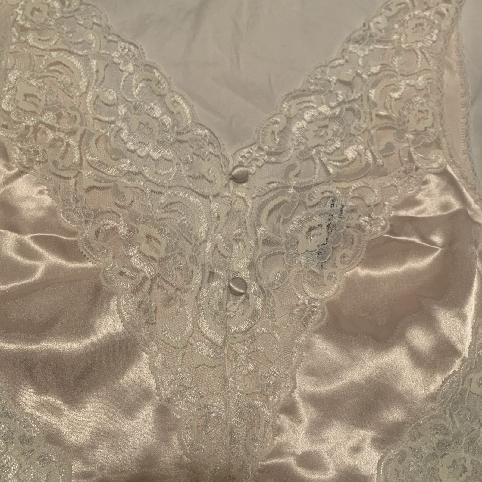 Vintage Dead Stock Lily Of France Teddy Medium Peach Satin Ivory Lace 1980’s