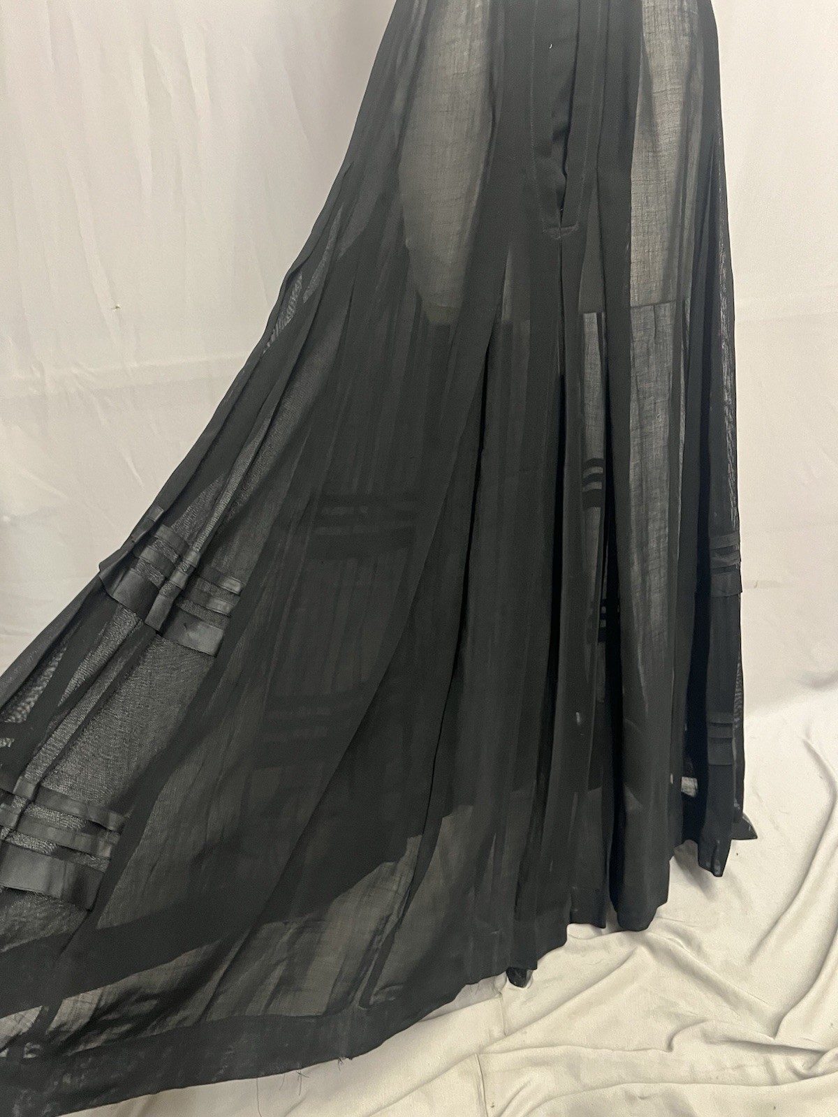 1900 Sheer Black Cotton Pleated Skirt Day Time