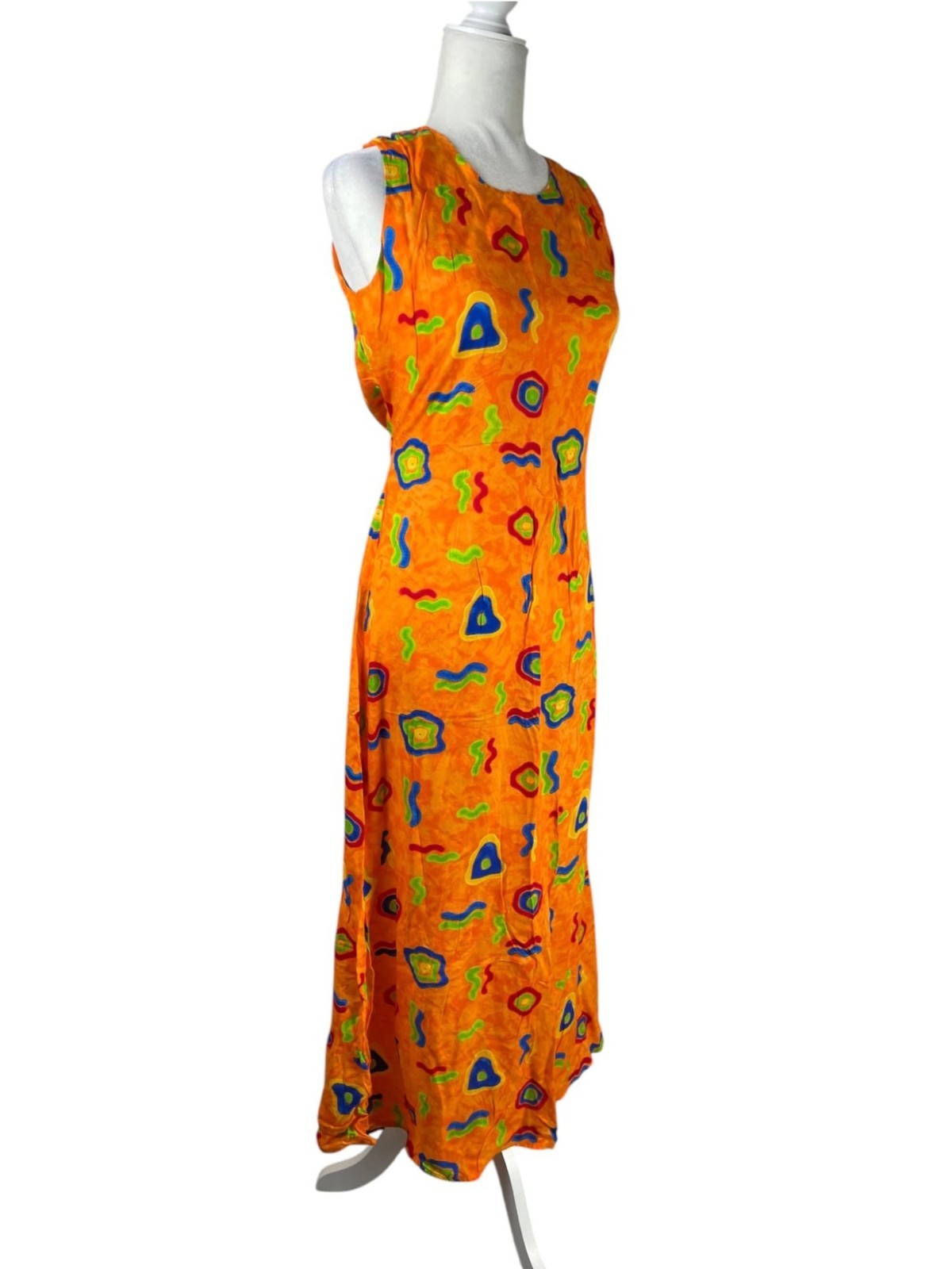 VTG 90s Groovy Rayon Maxi Dress Psychedelic Boho Sun Dress Sz S