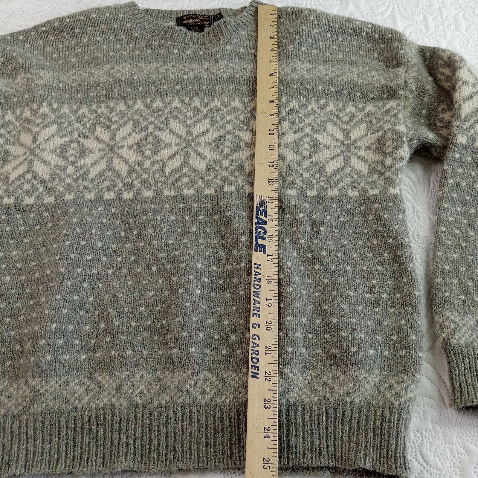 Eddie Bauer 90% Wool Blend Sweater Womens L Gray Nordic Vtg USA 90s EUC