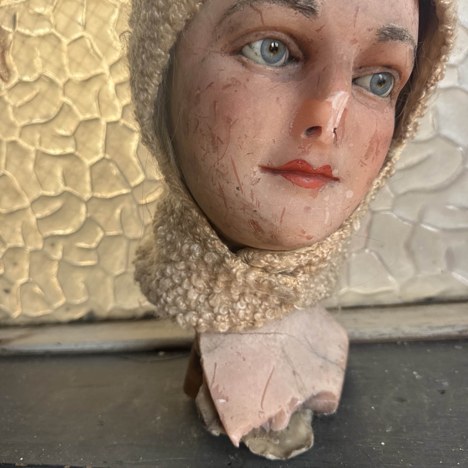 Vintage 1930s 1940s Blonde Curly Mohair Cat / Lamb Outfit Suit & Headpiece Hat