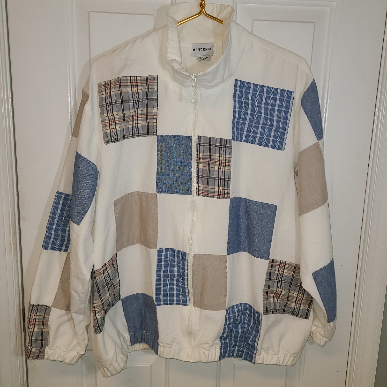 Alfred Dunner Vtg 90s Patchwork Denim Plaid Embroidered Zip-Up Jacket 20W Pocket