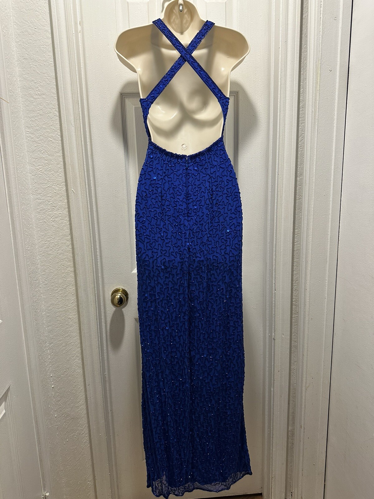 Gorg Vintage Andretta Donatello 100% Silk Fully Beaded Blue Gown/Dress Size XS
