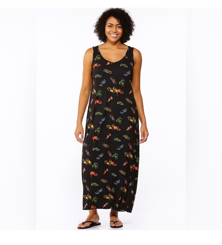 Vintage Women’s Loco Lindo Maxi Dress Colorful Shoes Print Size Medium NWT Rare