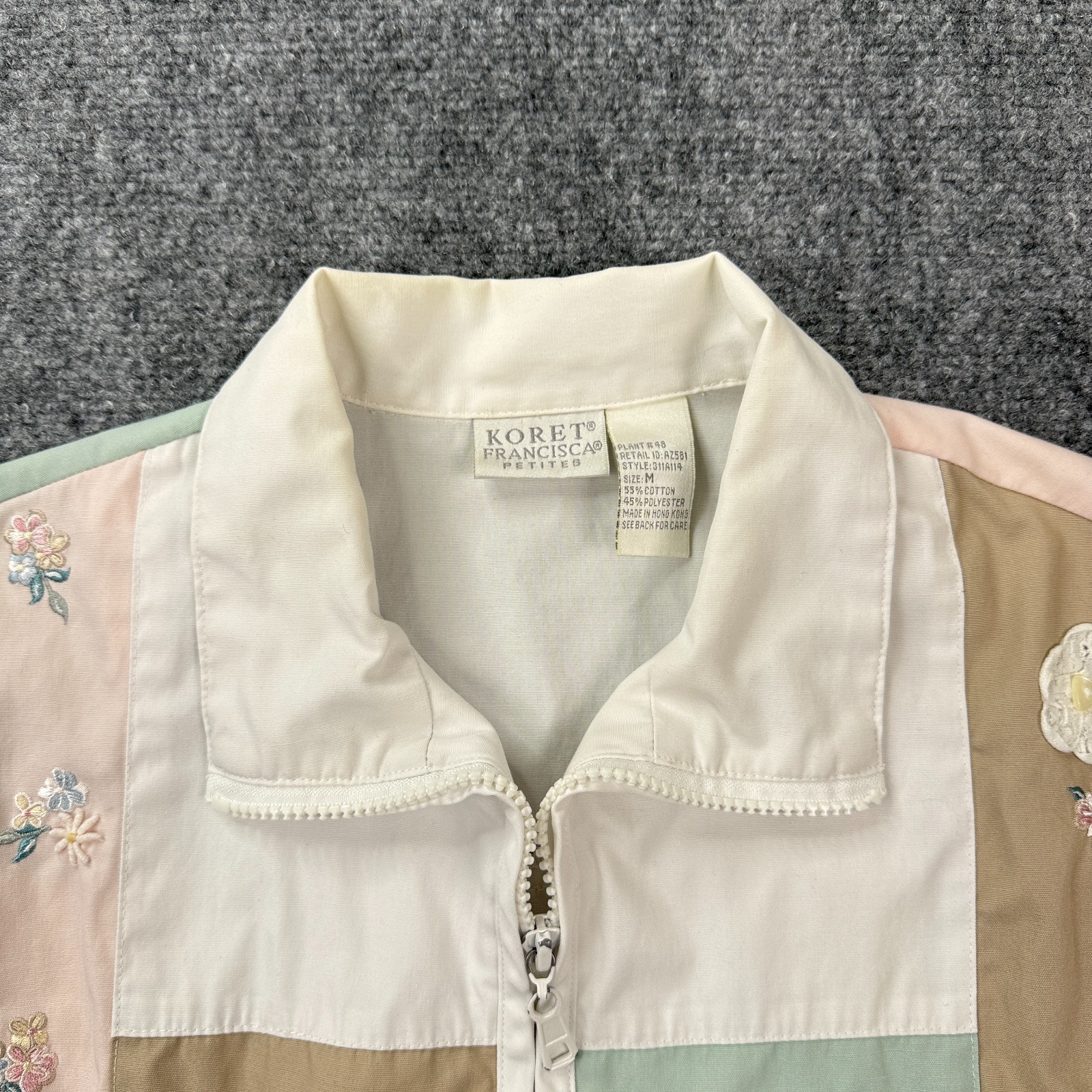Vintage Koret Francisca Womens Jacket Size M Floral Patchwork Embroidered Zip