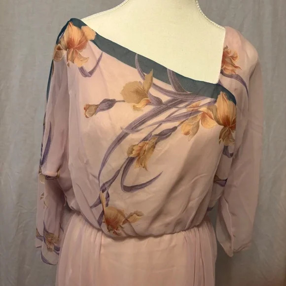 Vintage David Morris Chiffon Gown | Late 1970s–Early 1980s Pink Flowy Floral