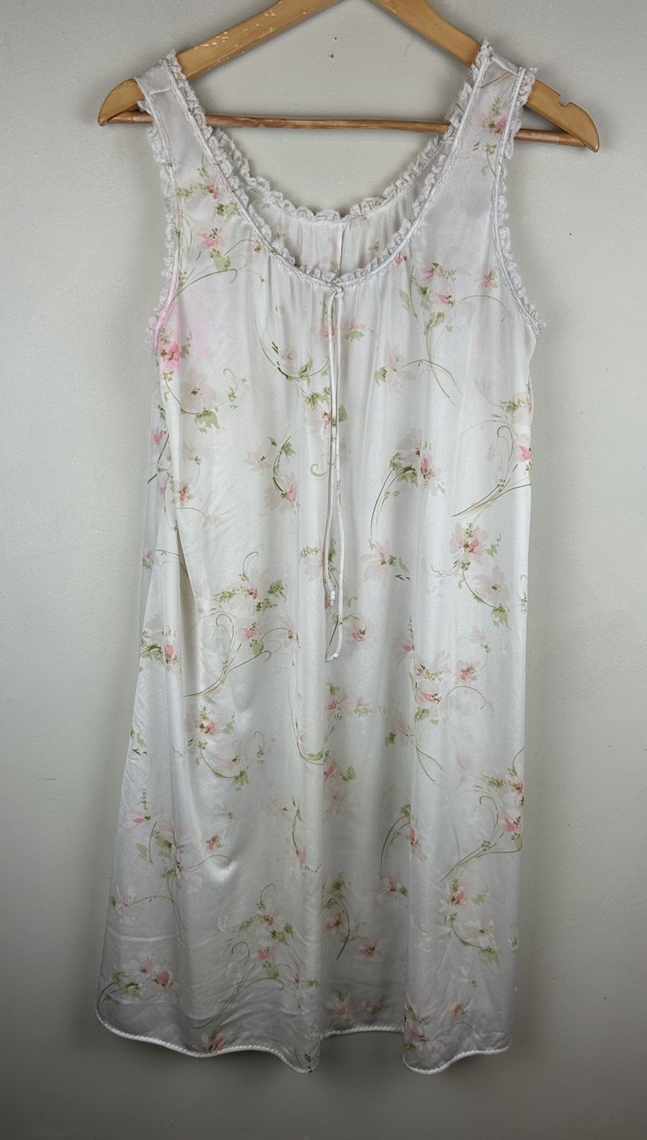 Vintage Voe Mode Nightgown Pink Floral Sz M Lace Trim Sleepwear House Dress