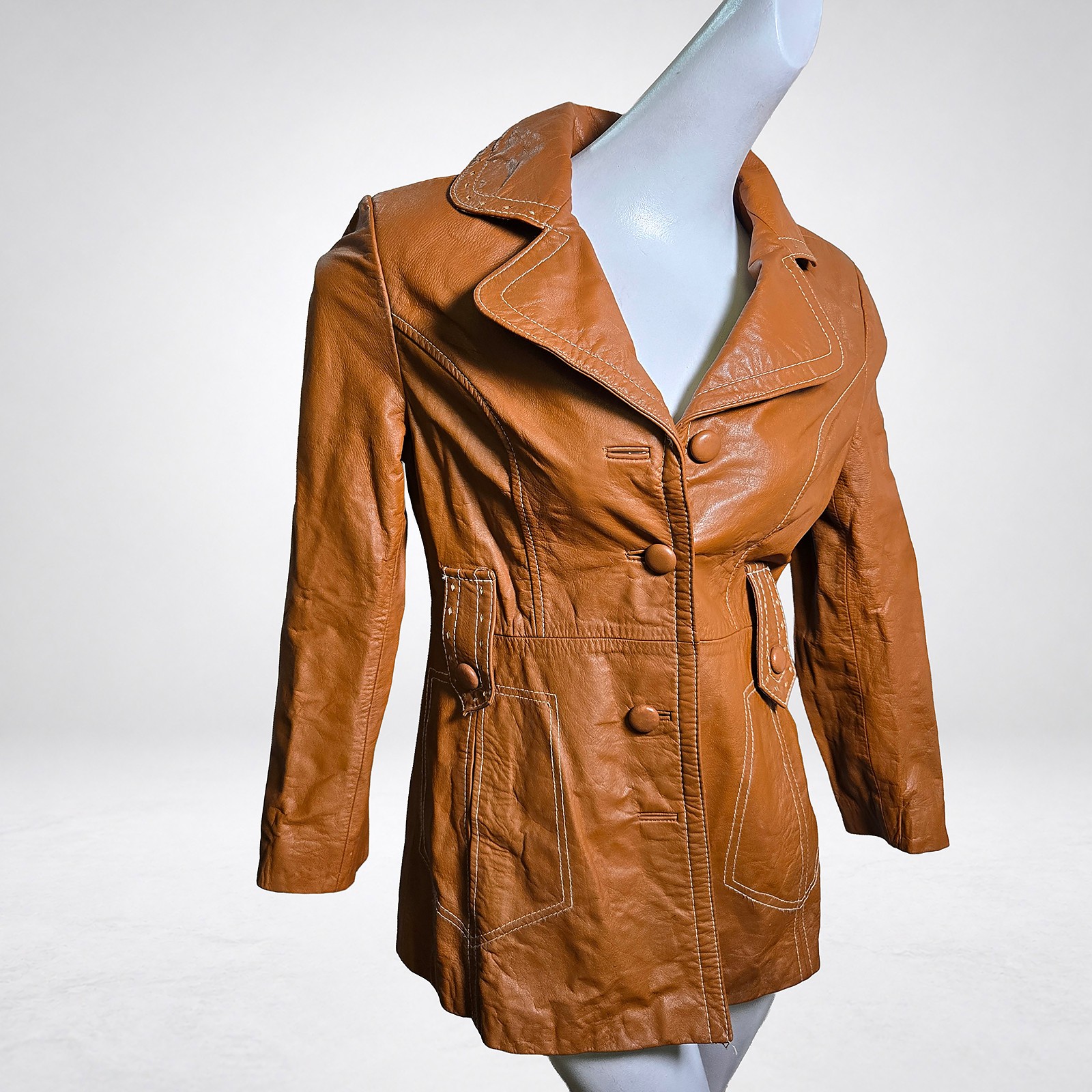 The Tannery Montgomery Ward Leather Jacket Womens 9 10 Tan Caramel Vintage