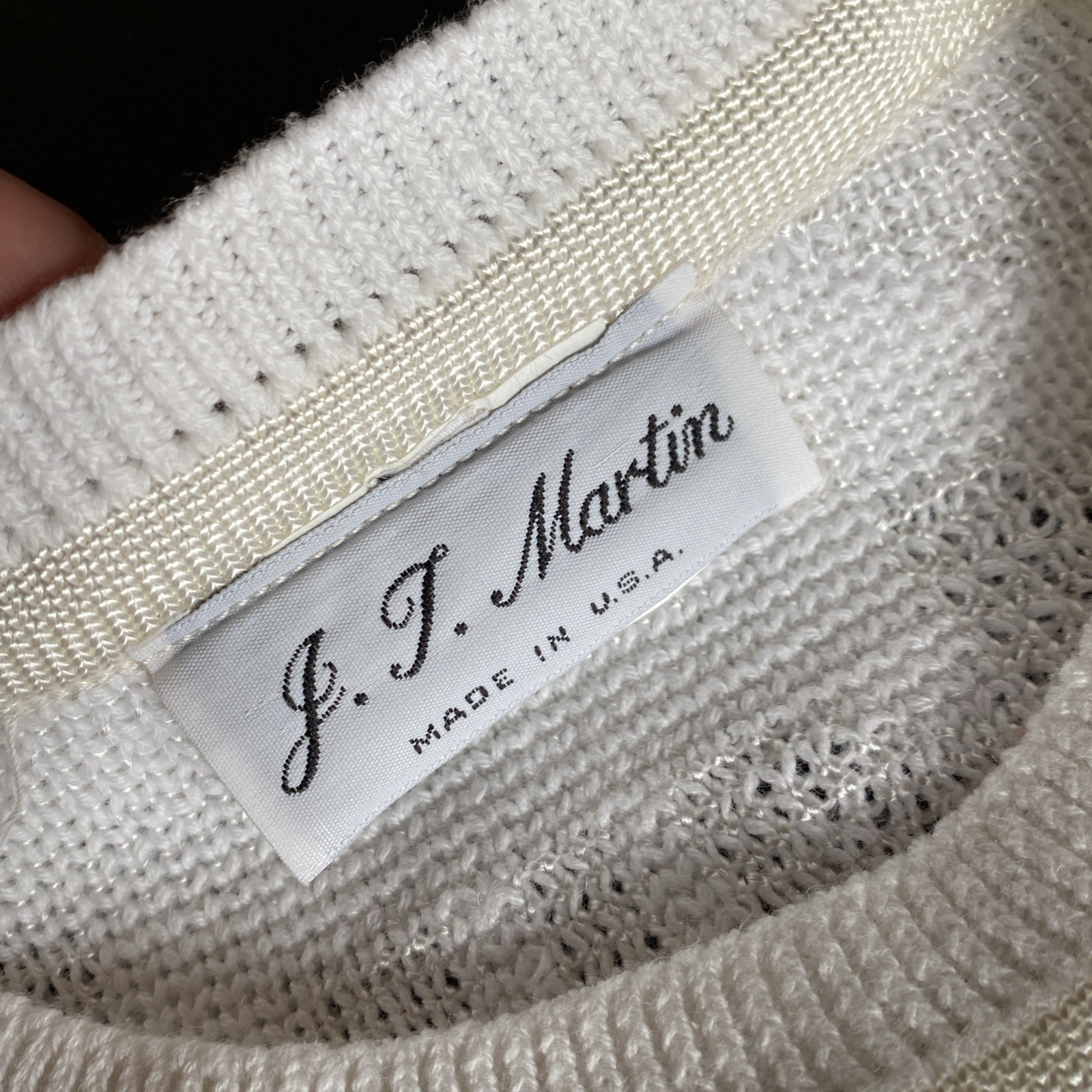 VTG 1970s JT MARTIN Mens WHITE 2 Tone Abstract Geometric Knit Sweater 65% Cotton
