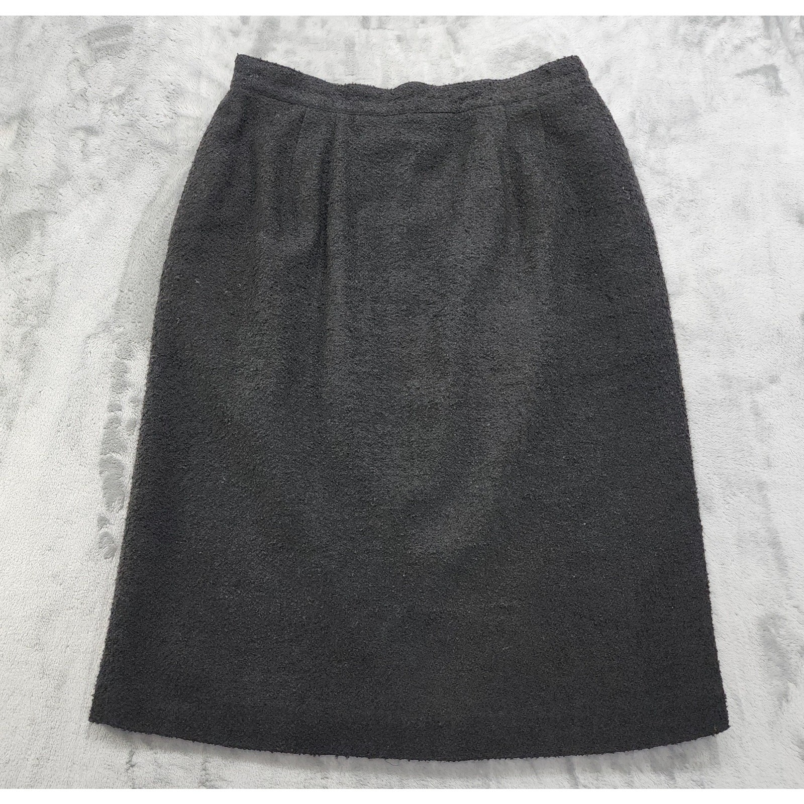 Vintage Amanda Smith Skirt Size 16 Black Wool Blend Pencil Back Vent Slit Office