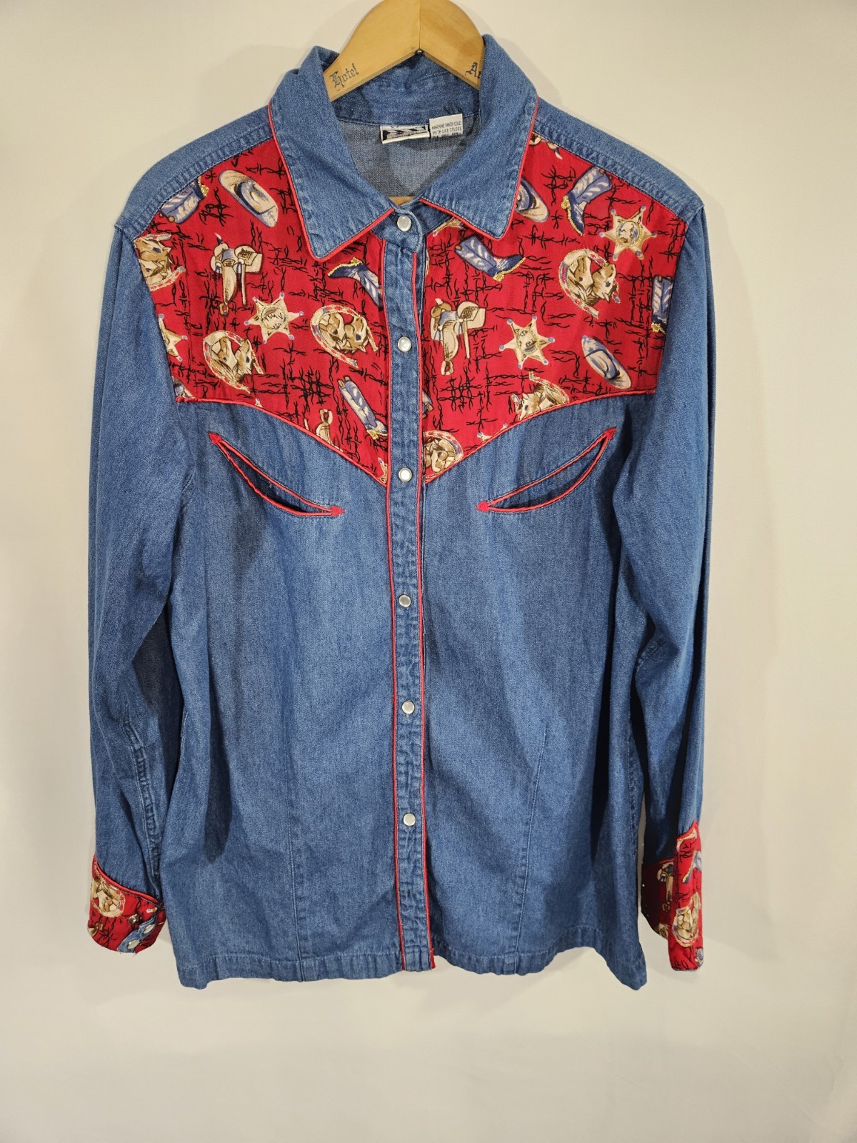 Vintage Pearl Snap Button Western Rockabilly Shirt Denim womens XL Take Two