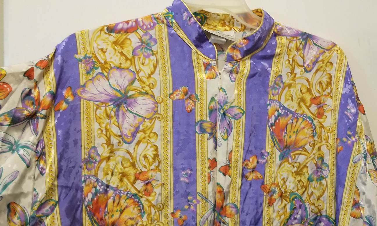 Vintage Ruth Norman New York Caftan Housecoat Dress Pullover Floral Butterfly L