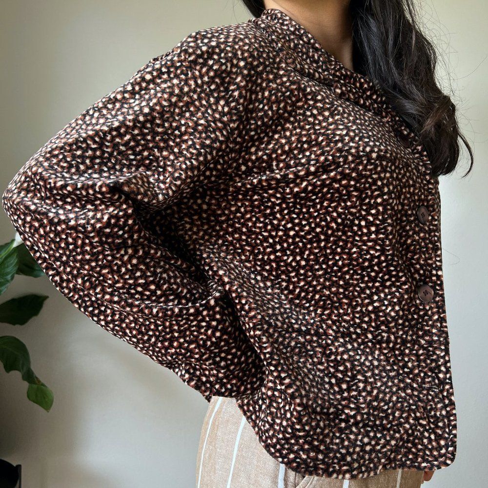 vtg 90s Clio velvet jacket blouse brown black leopard shirt size Large button up