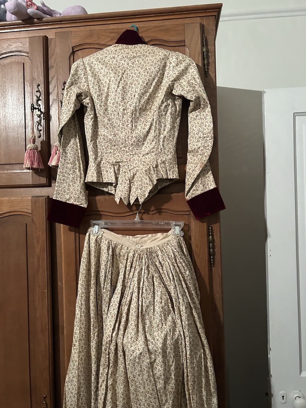 1880s bustle Skirt And Jacket With Built-In Bustle Velvet Trim Silk/Cotton Dress