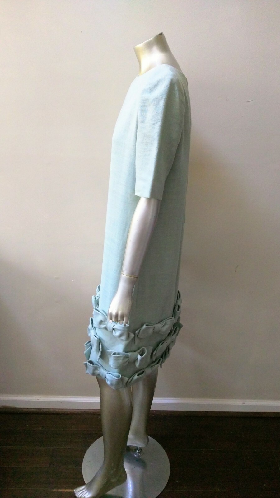 VINTAGE WILLIAM PEARSON WOVEN FABRIC ART DECO KITTEN BOWS SHIFT DRESS sz 8