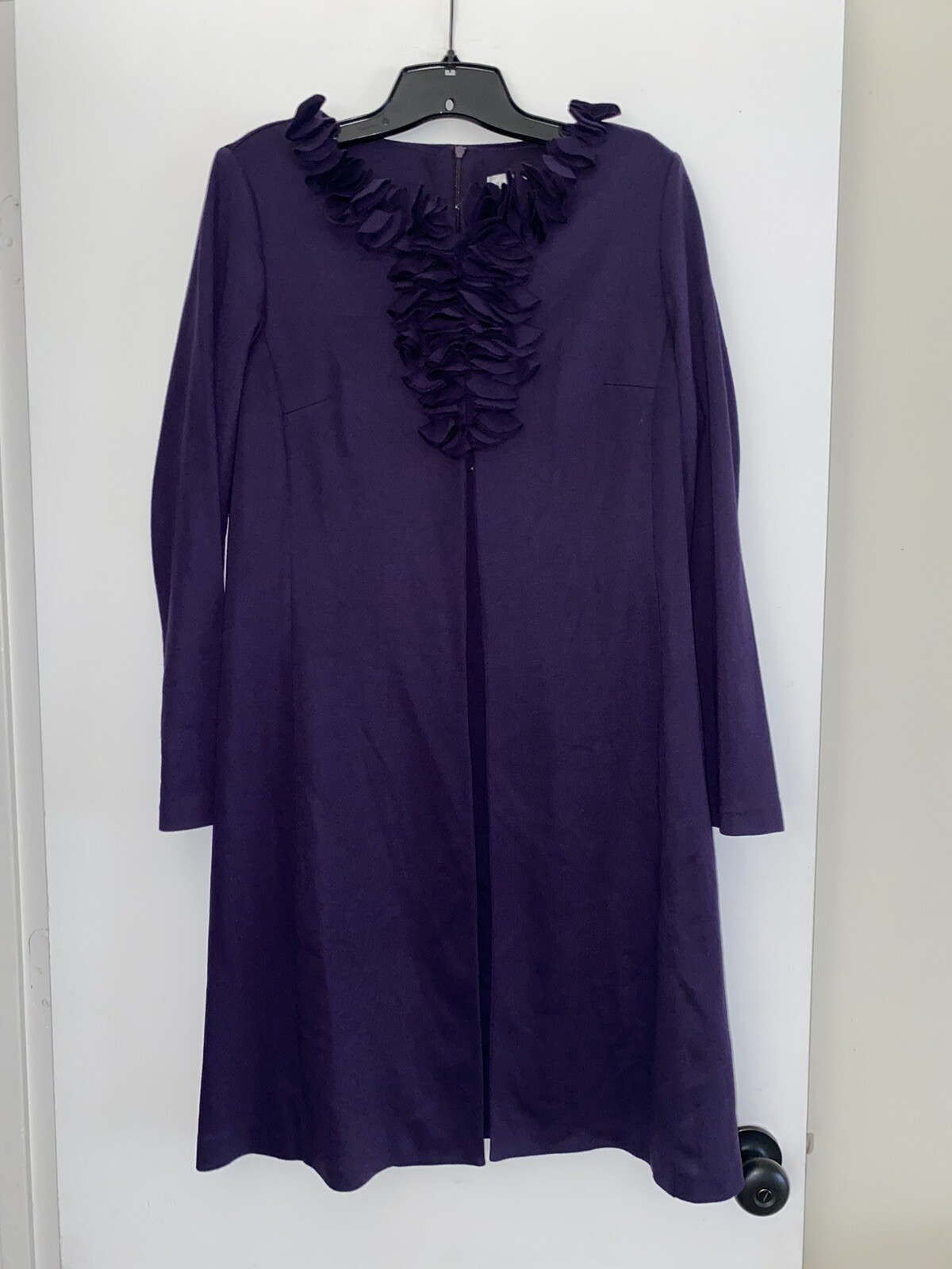 Julian Taylor Ruffle Collar Purple Ponte Knit Longline Jacket & Sheath Dress, 12