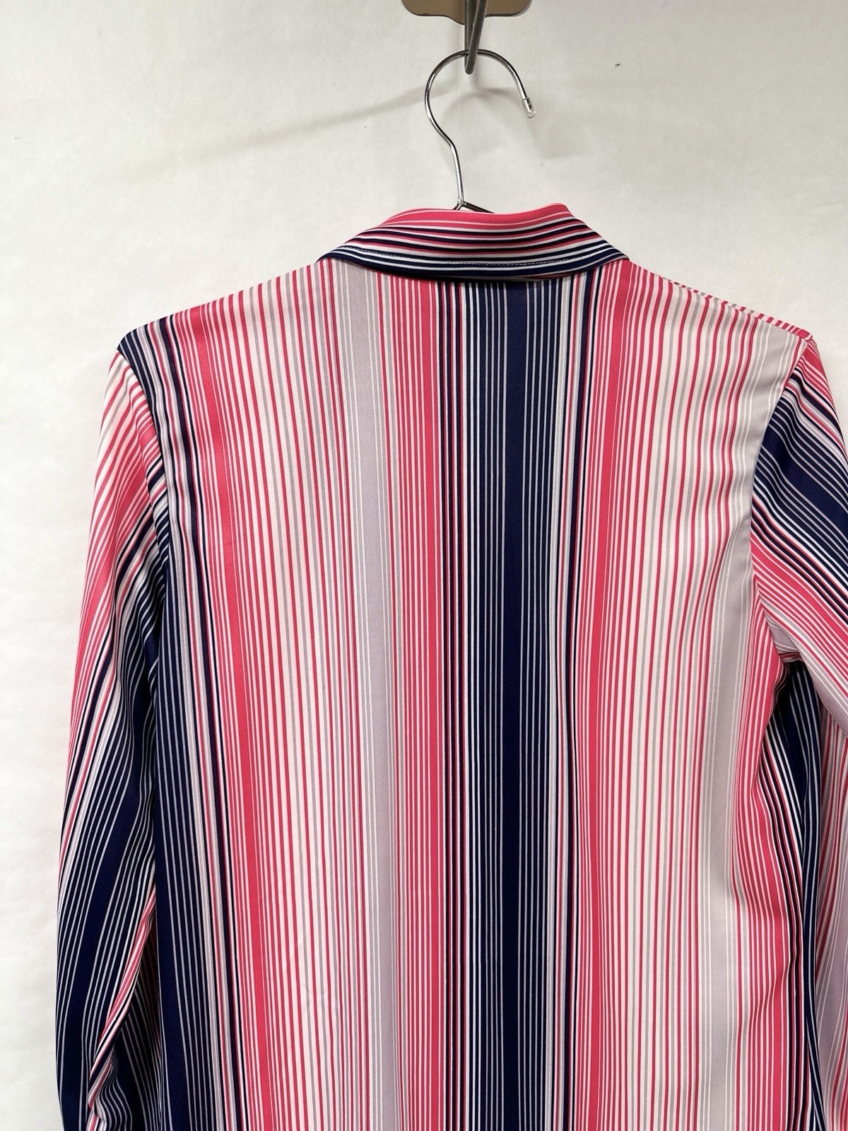 Vintage 70s Barcode Stripe Polyester Button Up Blouse Red Blue Spiegel M / L