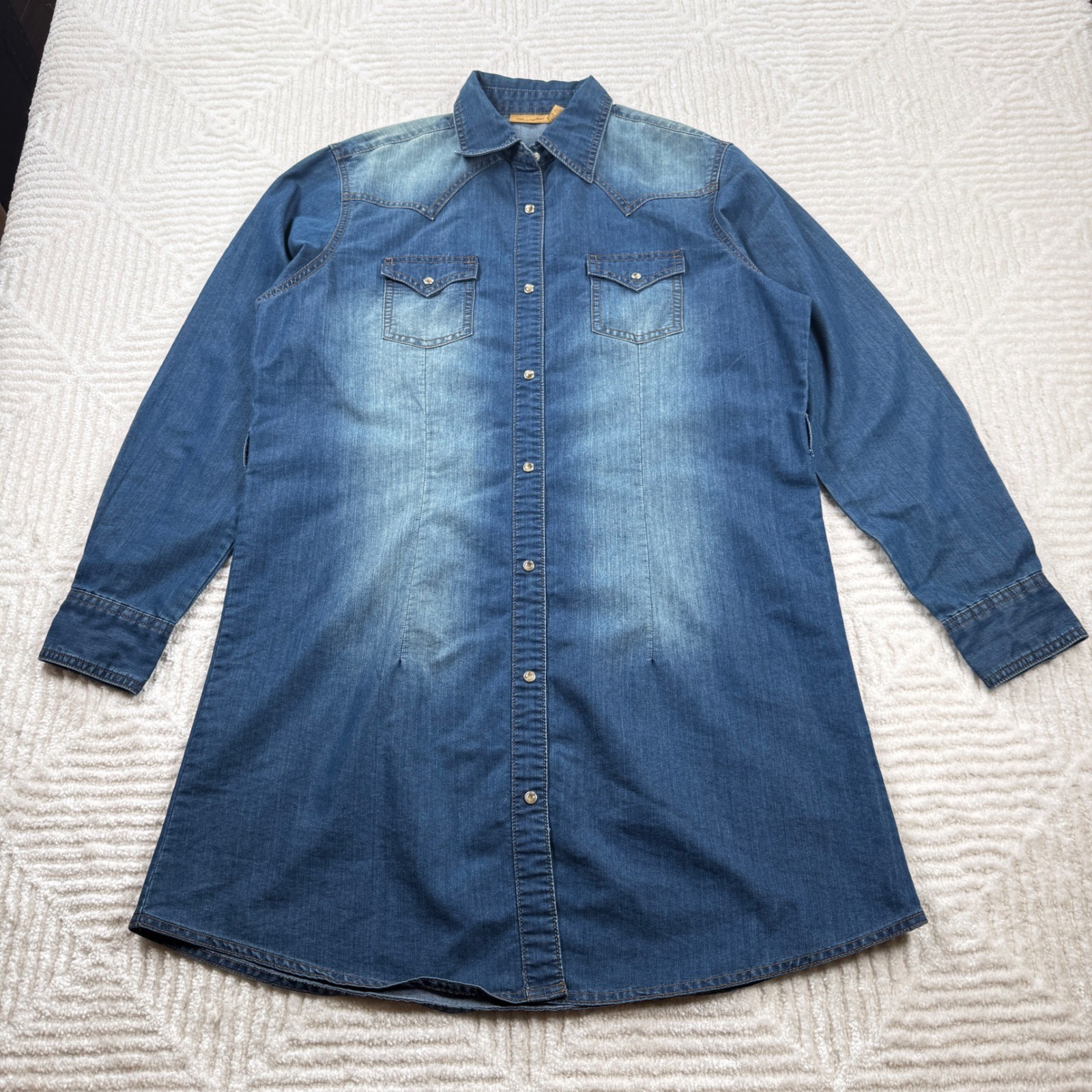 Wrangler Dress Women’s Large Long Sleeve Denim Western Rodeo Cowgirl Mini Retro