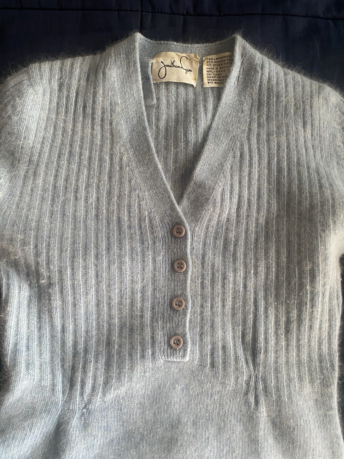 Vintage Jonathan Logan Sweater Women Sz 7 S Light Blue Short Sleeve Wool Angora