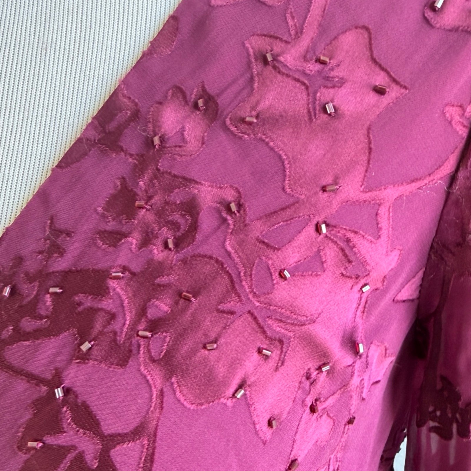 Vintage Magenta Beaded Silk/Rayon Jacquard Blouse Size Medium 90s Whimsygoth