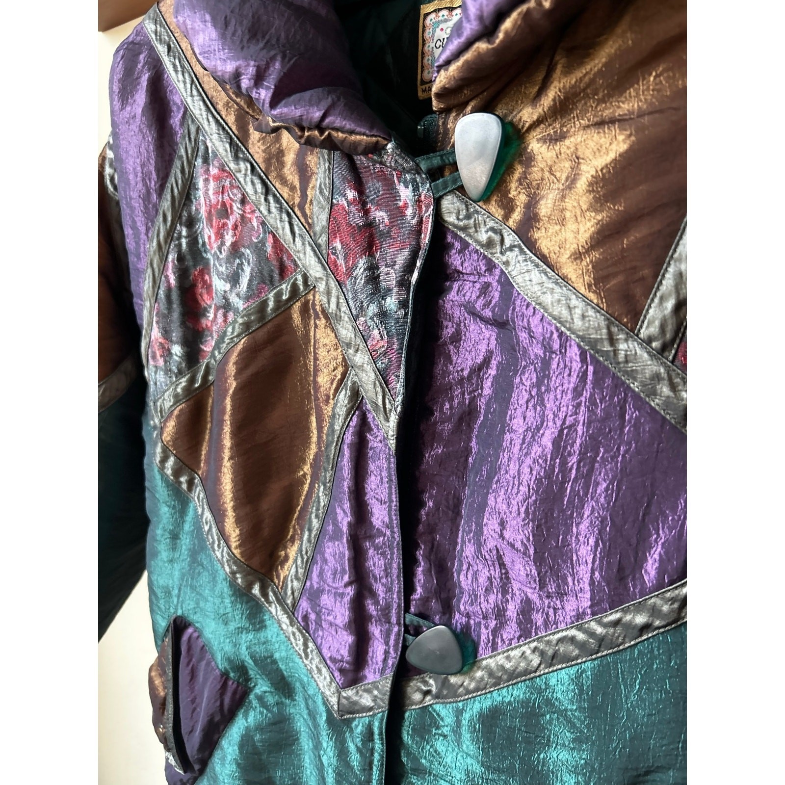 Current Seen Vintage Metallic Quilted Puffer Jacket Purple Teal S