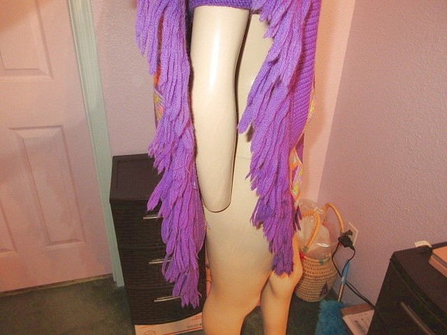 Vtg 70s Crochet Poncho Heavy Knit Sweater Coat Fringe Poms Boho Aztec Southweste