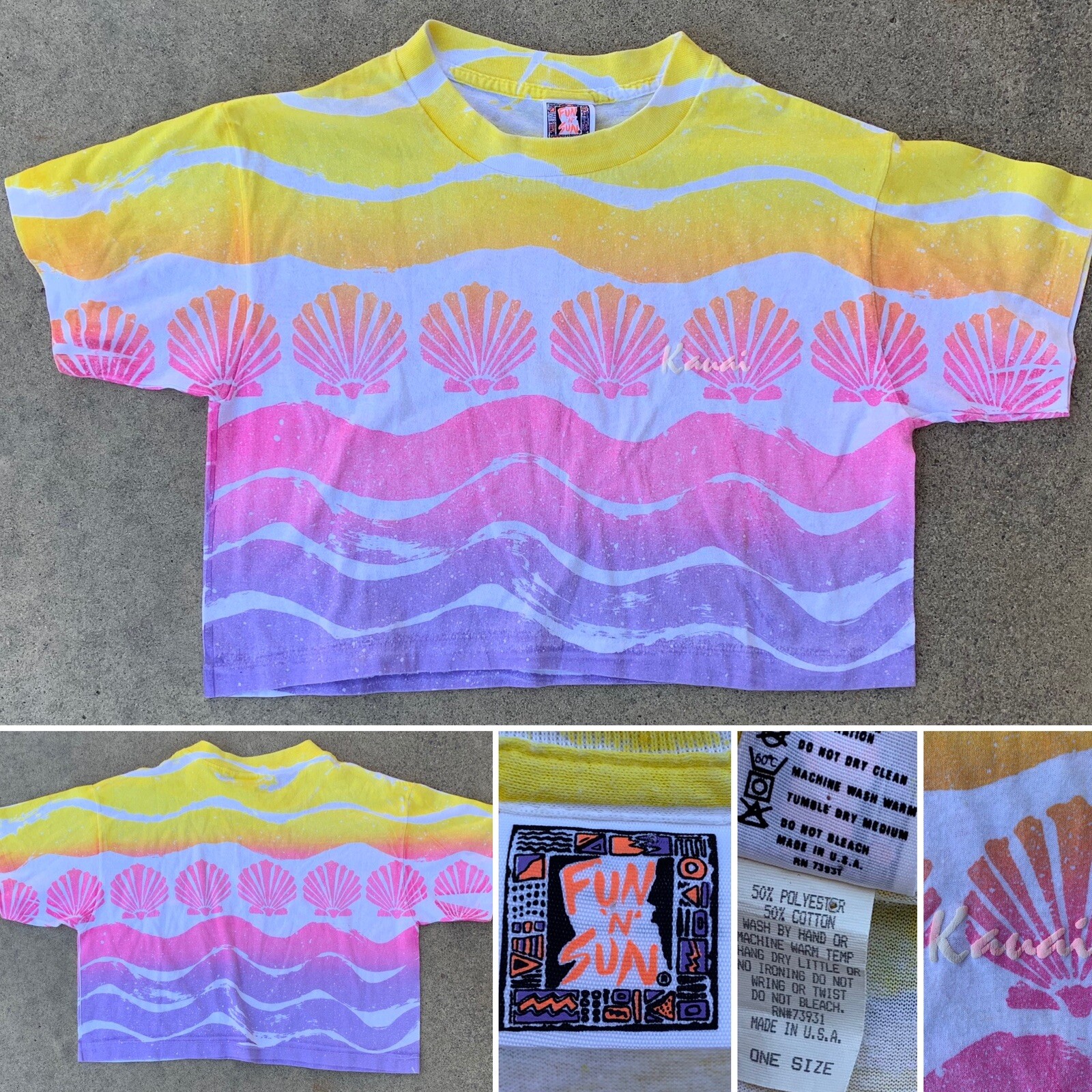 Vintage Crop Top T Shirt Half Shirt Tee Kauai Fun N Sun 80s One Size Made In USA