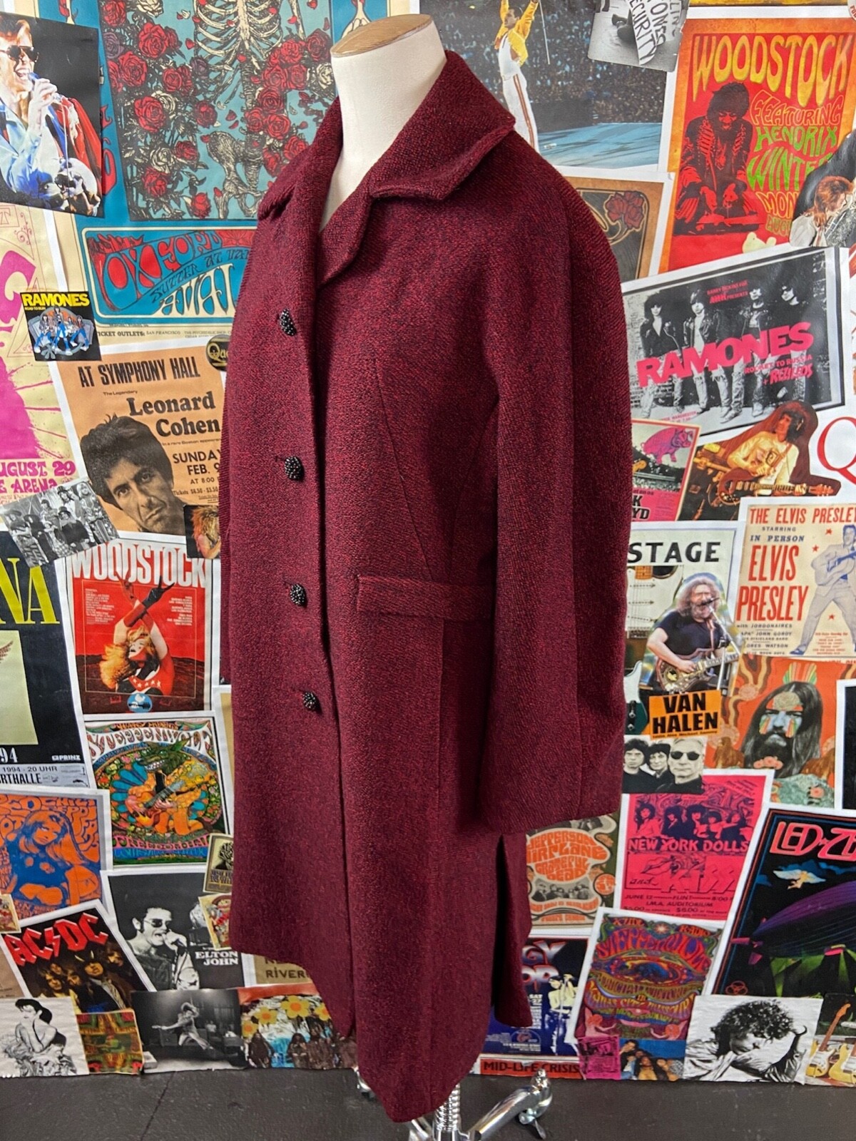 Vtg Womens 60s Red Black Single Breasted Bromleigh Wool Car Coat