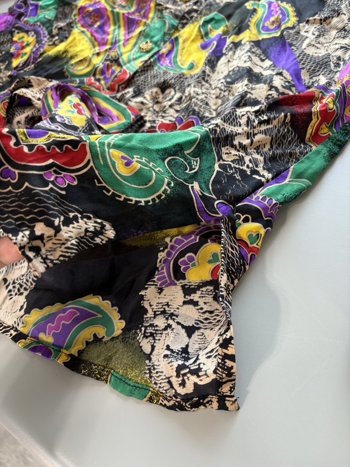 Vintage Jerri Sherman Collection Floral Paisley Multicolor Silk Shirt Blouse Top