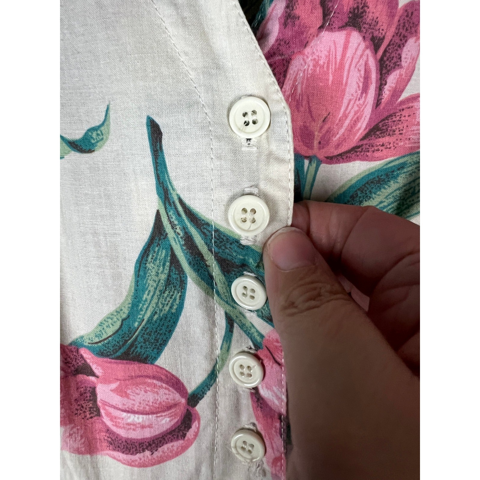 Carol Anderson Floral Button Front Midi Dress Cottagecore Boho Cotton Size 2