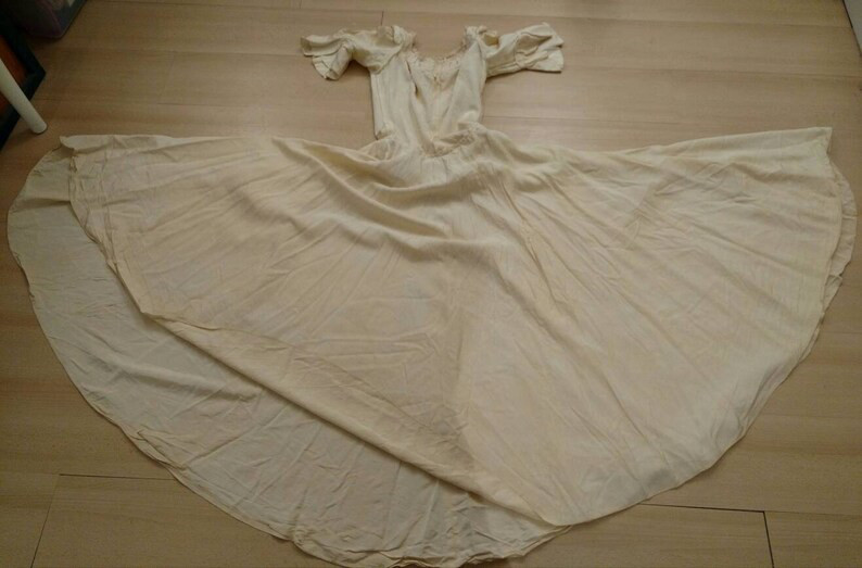 Vintage Faille Wedding Dress Full Skirt Cream Ivory Bridal Gown 34″B 27″W