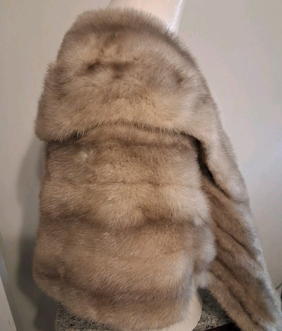 Vintage Mink Fur Stole Blonde & Brown Bridal Wedding Shoulder Wrap Great Shape