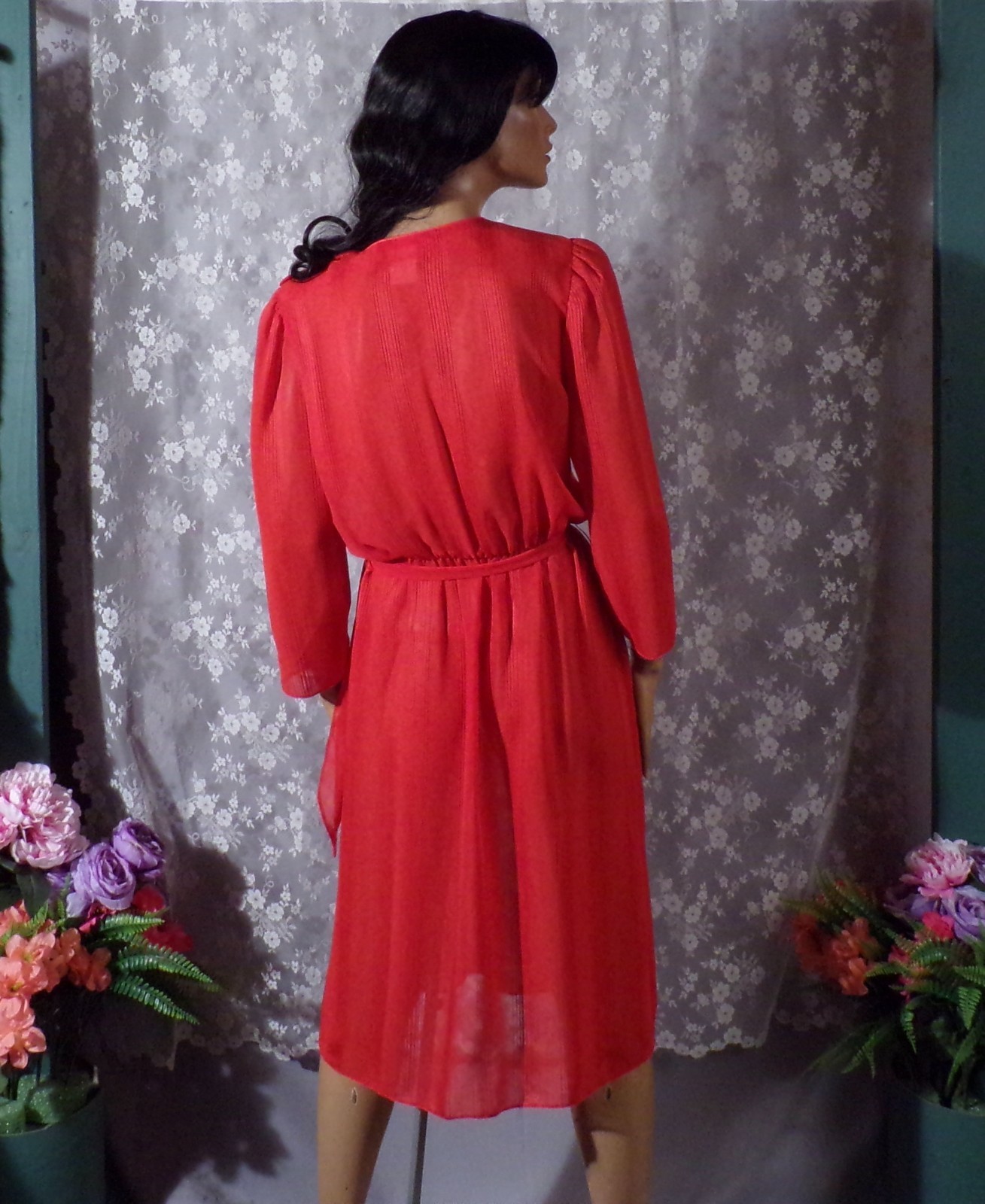 Vintage 70s Orange Dress Size Medium 1970s Retro Disco Secretary Studio 54 Glam
