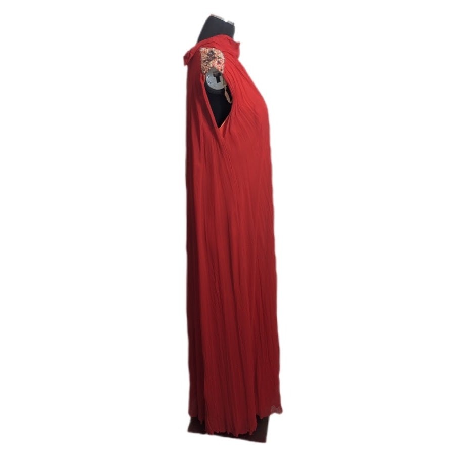 60s 70s Red Chiffon Embellished Formal Gown Dress Glamour Elegance Fits Large