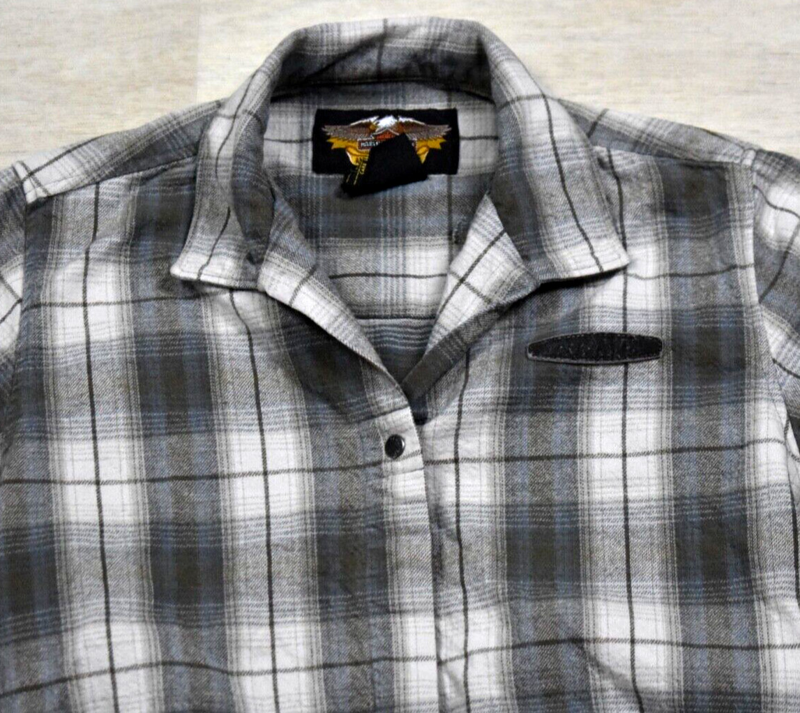Y2K Harley Davidson Womens Flannel Plaid Crop Top Tie Front Biker Core Small VTG