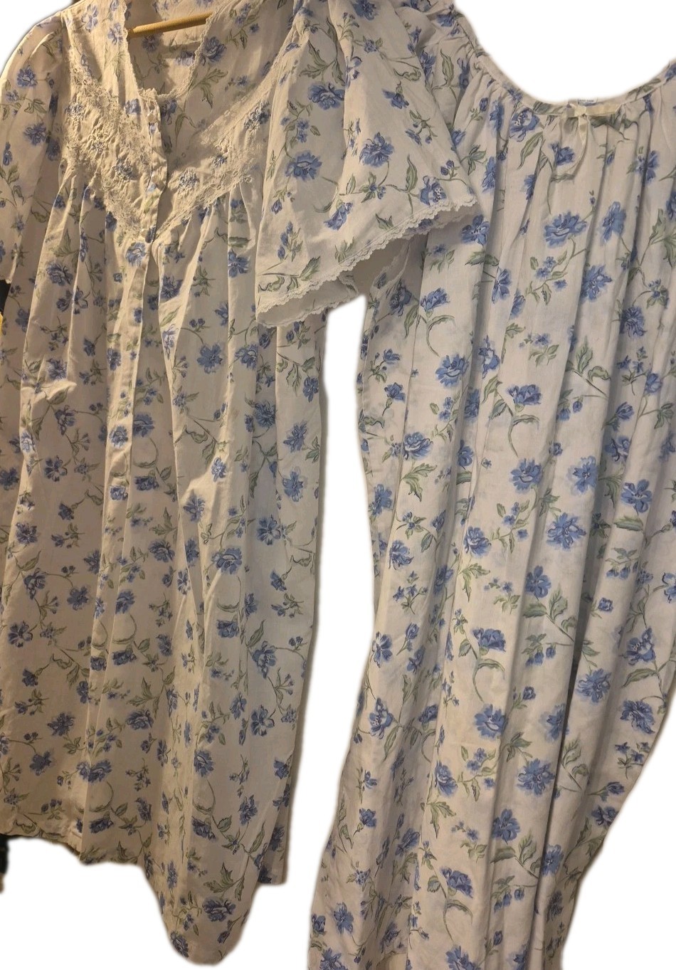 VTG Ship N Shore Nightgown & Robe Housecoat Pearl Buttons Rose Lace 1X NWOT