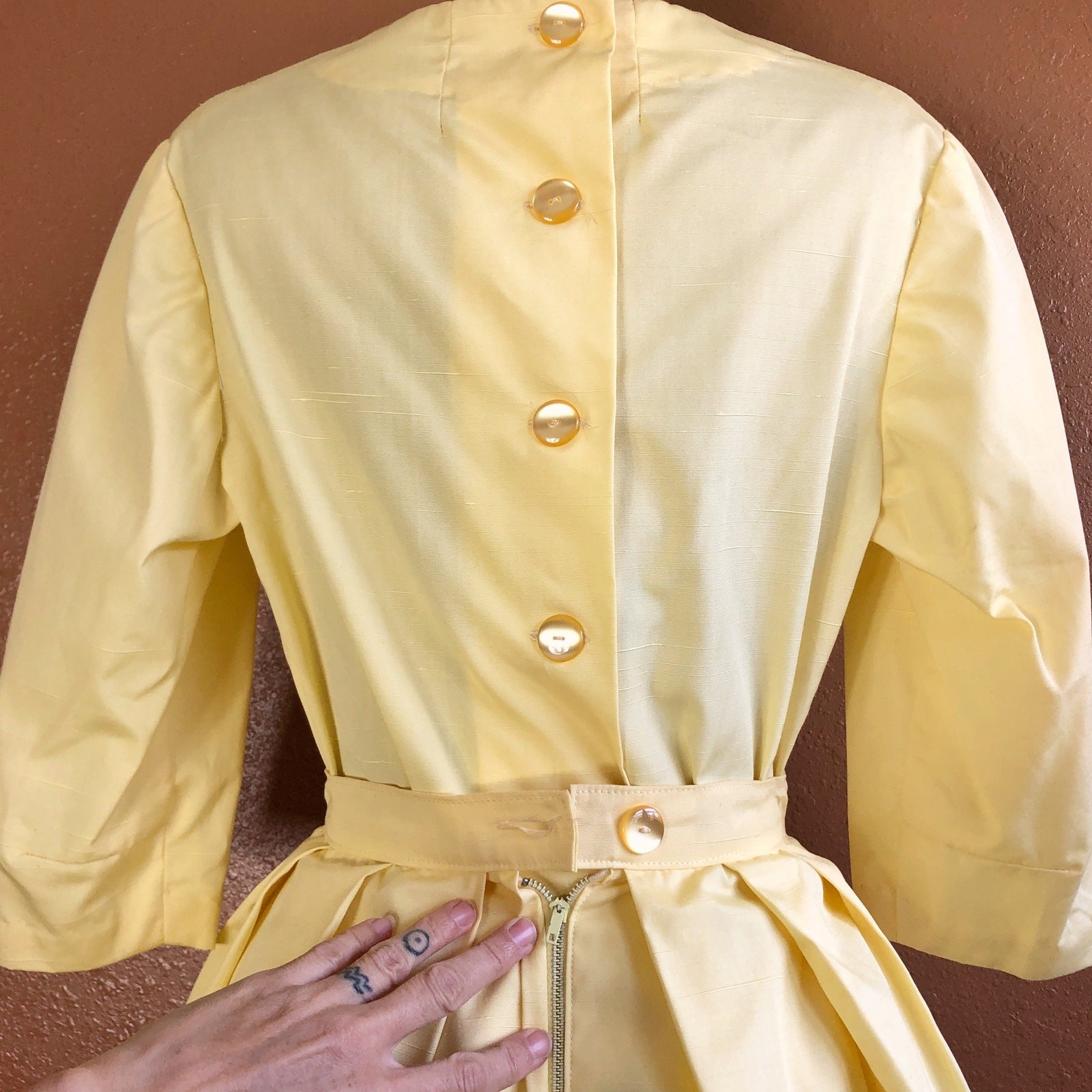 Vintage 50s Butter Yellow Handmade 2pc Blouse & Full Skirt Set XS