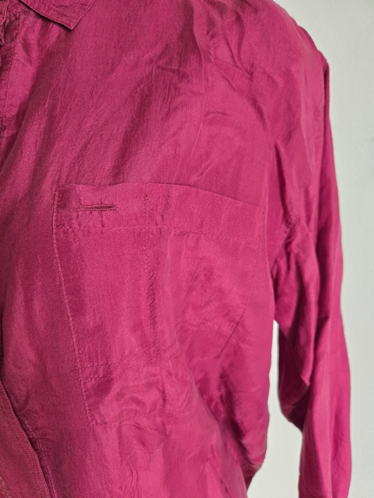 Details Express Eomens Vintage/Deep Red/sizeM/silk/Button Up/shitBlouse/Poket