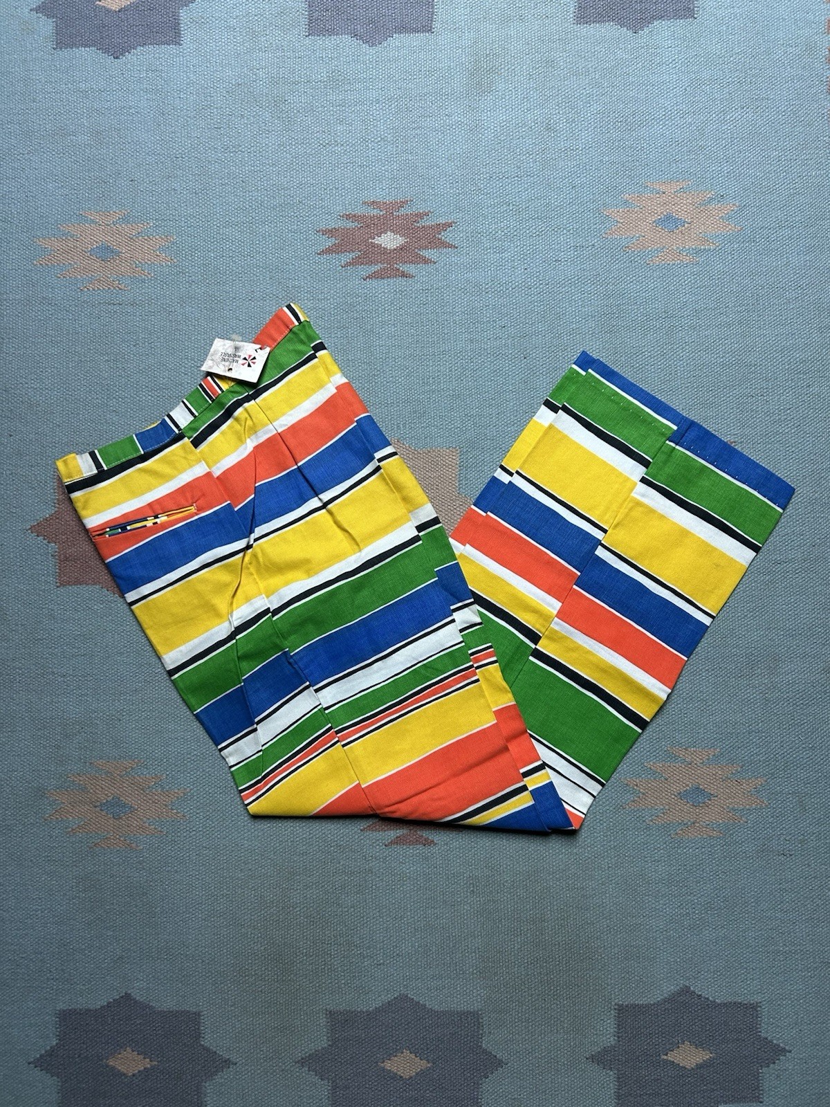 NEW Vintage 60s bell bottom flare pants rainbow stripe DEADSTOCK NWT 27×30