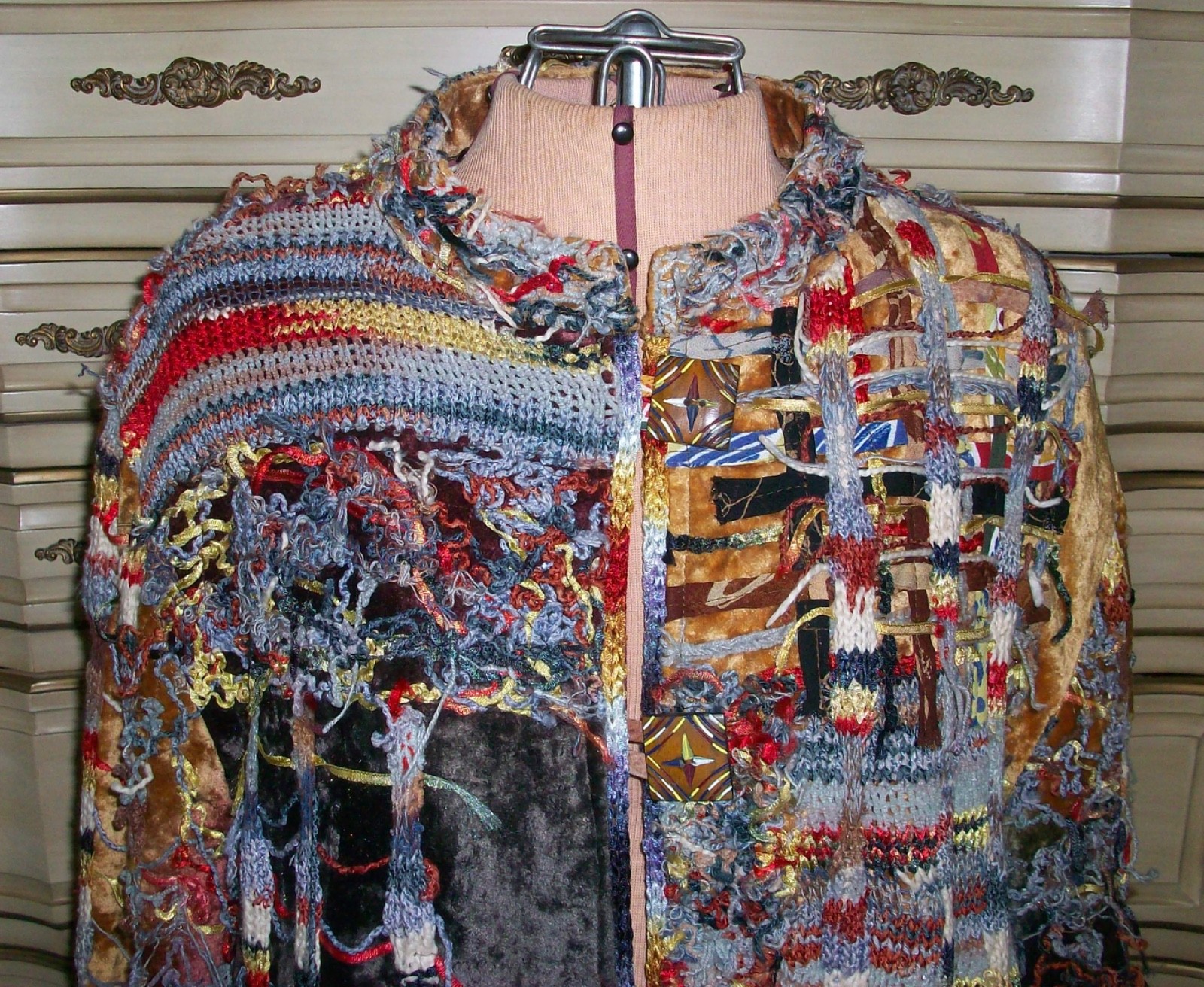 Vintage Designer SANDY STARKMAN Women’s Boho Mixed Media Cotton Rayon Jacket XL