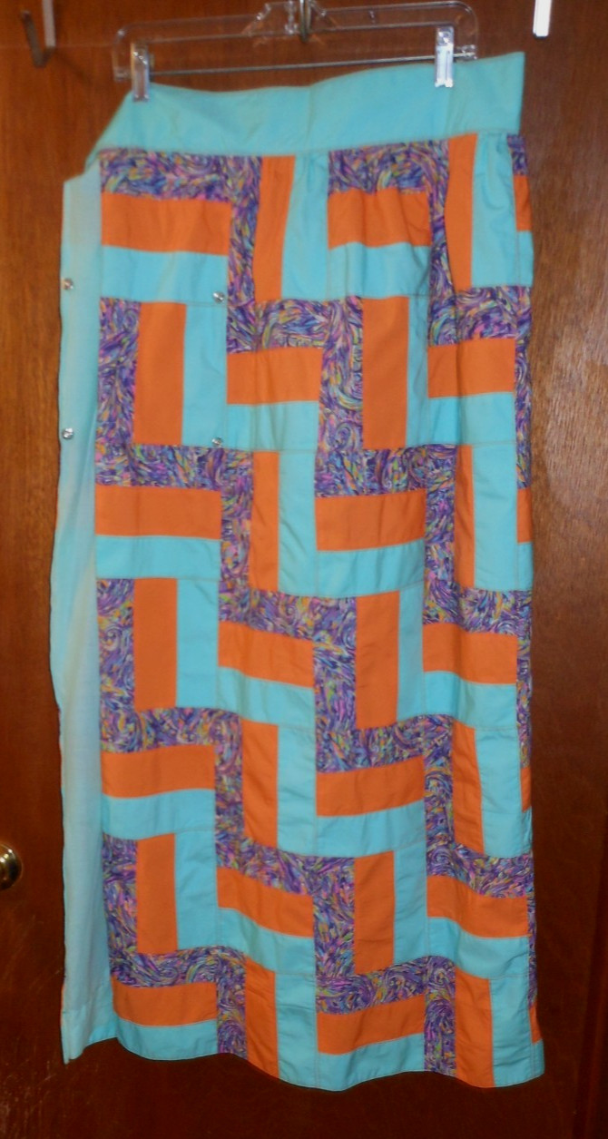 Homemade Wife 70’s Patchwork Orange/Teal/Purple Hostess Maxi Wrap 42″L x 34″W