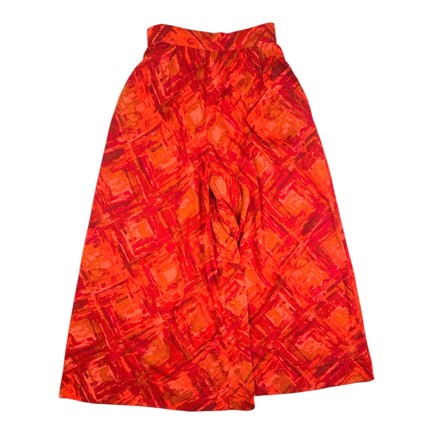 Vintage 60s or 70s Wide-Leg Pants 24″ Waist High Rise Bright Red Orange