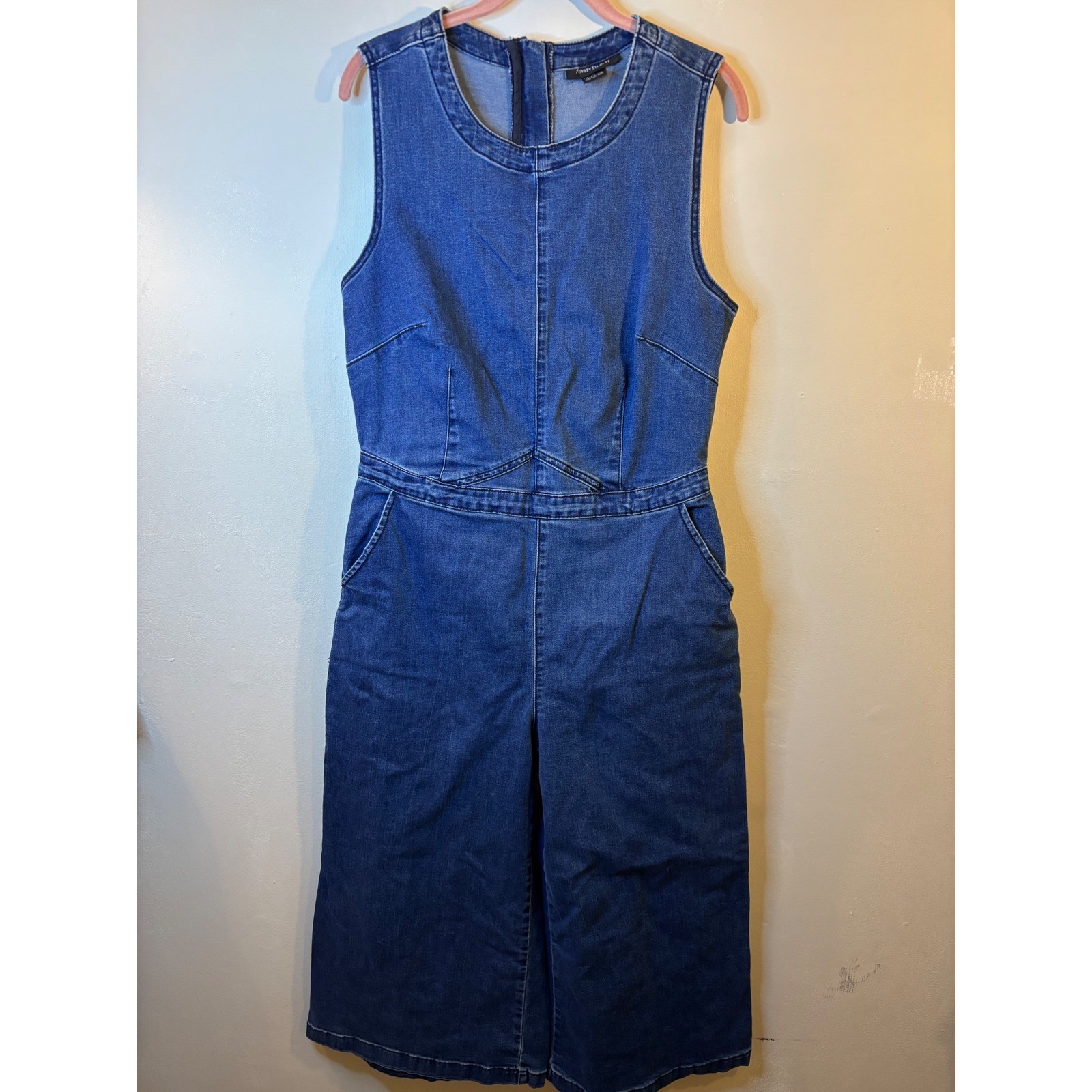 VTG Ashley Stewart Stretch Denim Jumpsuit 14 Culotte Cropped