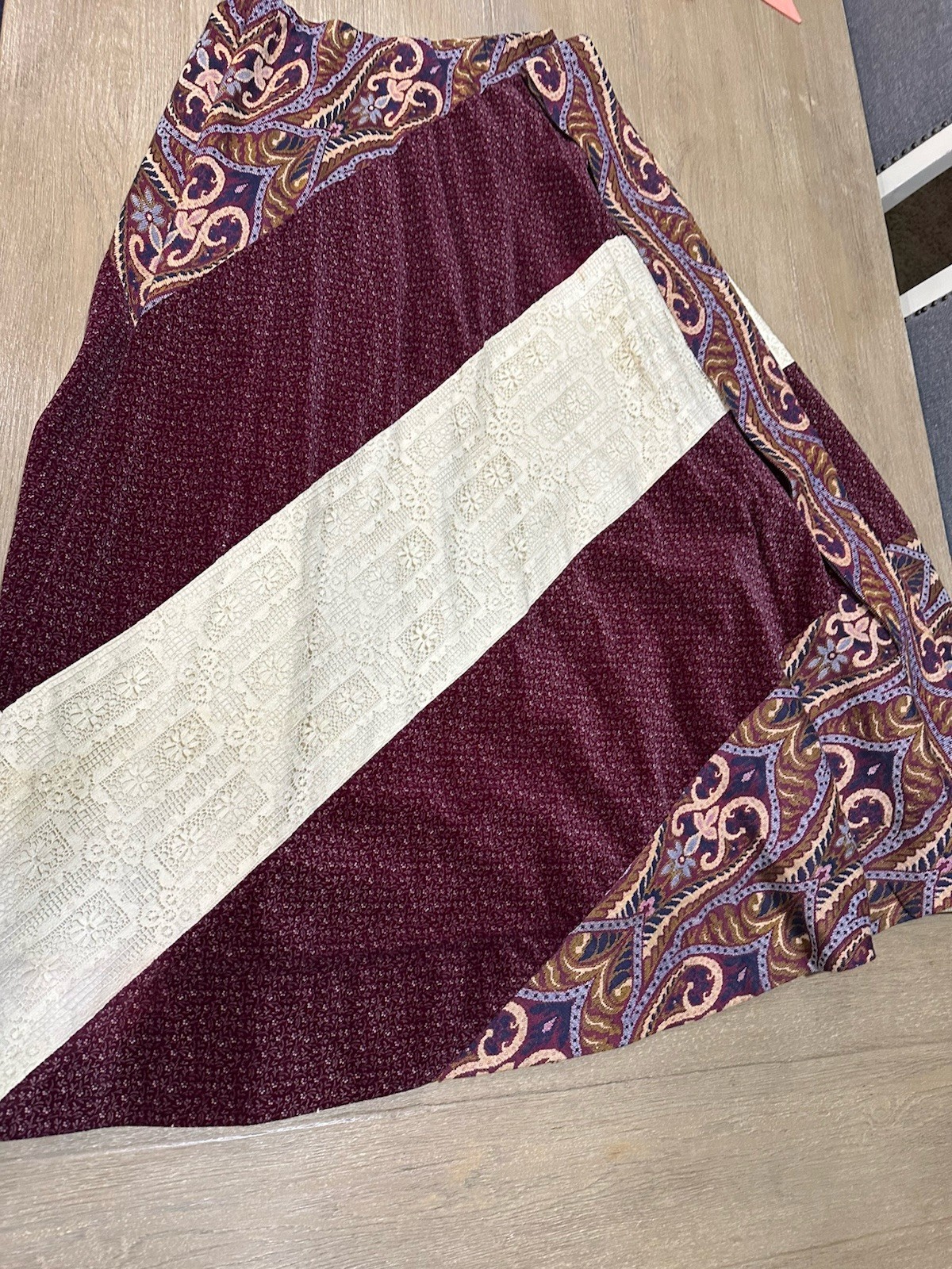 VTG 1970s Chessa Davis Maxi Skirt Tapestry Lace Velvet Boho L