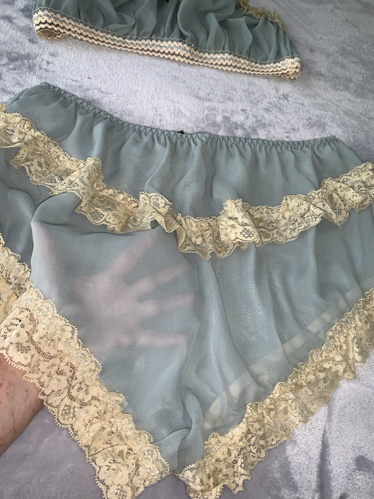 NEW Sheer Chiffon Lingerie Set 1X Bloomers Panties and Cami Top Frilly